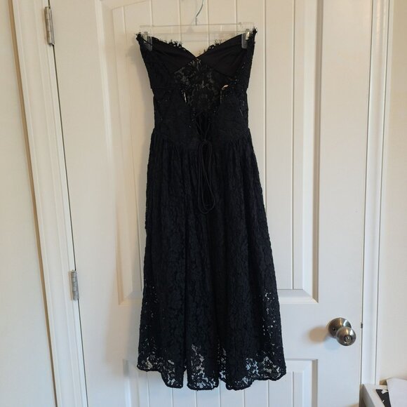 Fame Partners Black Lace Strap Midi Dress With Floral Overlay - Picture 6 of 12